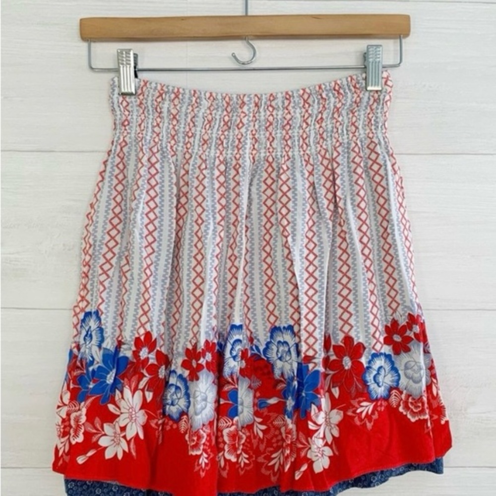 CAbi - Red & blue reversible pull on skirt. Size small